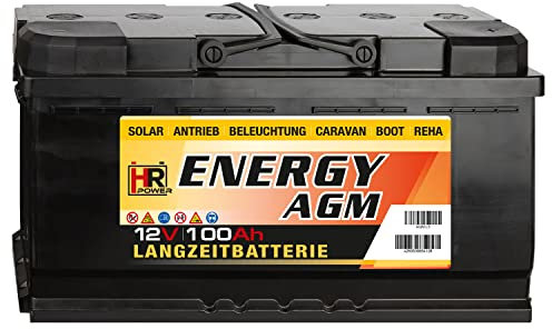 HR-ENERGY 100Ah AGM Batterie 12V – Wohnmobil Solarbatterie wartungsfrei vibrationsgeschützte Freizeitbatterie Camping Akku Deep-Cycle Wohnwagen Akku