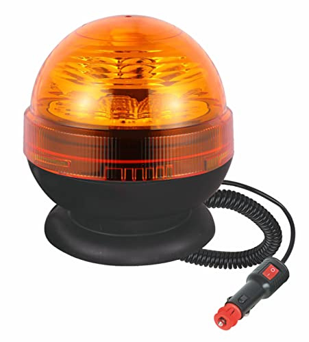 Ryme Automotive Rotativo Ámbar LED R65 Señalización Advertencia 12/24V - Homologado R65, 3 Funciones Flash Rotación Destello, Pirulo Tractor, Luz Emergencia Vehículos agrícolas, Base imán