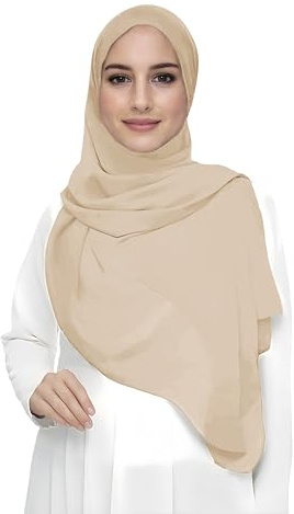 Lina & Lily Écharpe Hijab pour Femme Musulmane en Mousseline Rectangles, Tissu Léger et Fluide (Beige)