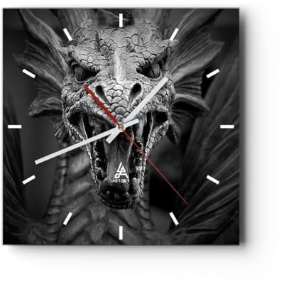 Orologio da Parete in Vetro Drago Creatura Bilance 40x40cm Piccolo Moderno Orologio da Muro Per Casa Cucina Soggiorno Silenzioso Wall Clock Decorazione Orologio da Appendere - C3AC40x40-0245