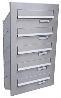 D-041 5er Edelstahl Mauerdurchwurf Briefkastenanlage mit Namensschild (Tiefe: 23-38 cm) - LETTERBOX24.de