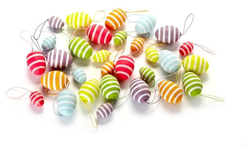 HEITMANN DECO Ostereier zum Aufhängen - Frühling - Osterdeko aus Kunststoff - Bunt gestreift, 30 Stück