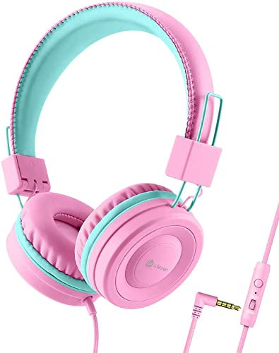 iClever Casque Audio, Casque Filaire pour Enfants, Serre-Tête Ajustable, Son stéréo, Fils Pliables Démêlés, Prise Auxiliaire 3.5 mm, 85/94 DB Volume Limité (Rose)