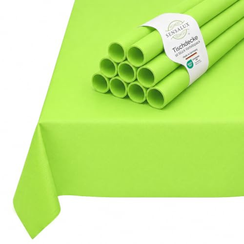 Sensalux Vlies Tischdecke, 10 Stück, 1 x 2,5 m, Apfelgrün, abwaschbar | wasserabweisend, stoffähnliche Tischdecke, OEKO-TEX, Party Hochzeit Catering Event