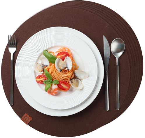 Sidorenko Tischsets aus Filz beidseitig braun 38cm - 6er Set - Platzsets Waschbar- Filzuntersetzer für Esstisch, Küche & Alltag - Platzdeckchen rund - Tischuntersetzer - Filzmatte