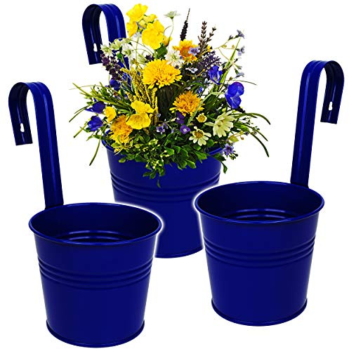 alles-meine.de GmbH 3 Stück Hänge - Blumentöpfe/Hängetöpfe/Pflanzschale - Metall - Ø 17 cm - royal blau RUND - Hängend/mit Haken & Halterung - Aufhängen - groß - mit Hen..