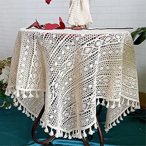 RAILONCH Spitze Tischdecke,Boho Vintage Tischdecke,Handarbeit Gehäkelte Aushöhlen Tischdecke,Waschbare Tischdecke,Tischdekoration für Küchenessen (110 * 160cm)