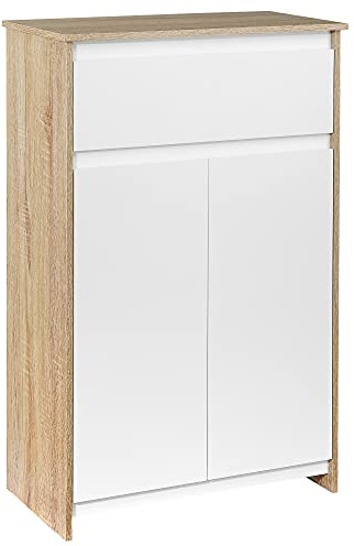 kleankin Mobile Bagno Multiuso, Mobiletto da Bagno con Armadietto e Cassetto, Salvaspazio, Color Legno e Bianco 60x30x90cm