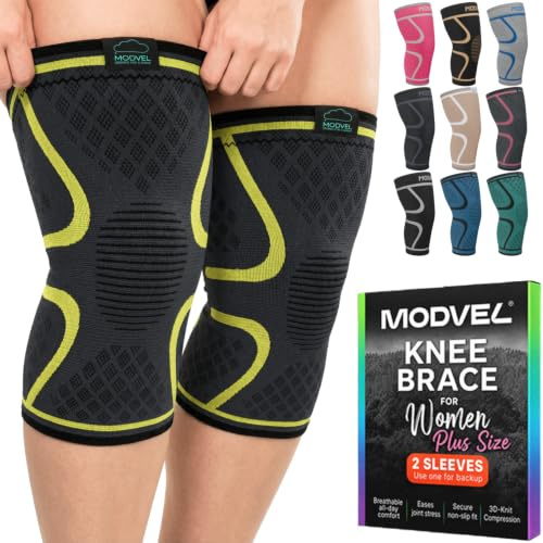 MODVEL Knee Braces Compression Sleeve Women & Men - 2 Pack, Running Knee Support, ACL & Arthritis Pain Relief, Joint Pain, Meniscus Tear, & Every day use (XXL)