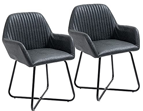 HOMCOM Set 2 Sedie Moderne per Sala da Pranzo, Cucina o Soggiorno, Sedie Imbottite in Similpelle Nera 60x56.5x85cm