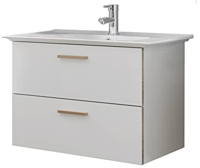 Pelipal Waschtischunterschrank Quickset 931 mit Waschbecken in Weiß Glanz / Kante Riviera Eiche, 71 cm breit | Waschplatz mit 2 Auszügen