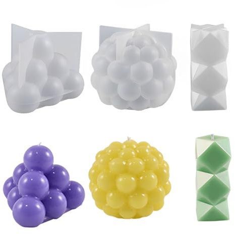 HyzaPhix 3pcs Silikon Kerzenform Bubble Candle Silikonform Kerzenherstellung Formen Silicone Mold für DIY Handwerk Ornamente Duftkerze Soy Wachs Handgemachte Soap (Translucent)