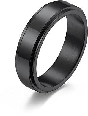 Aotiwe Freundschaftsringe Beste Freundin, Herren Ring Vintage Einfacher Kreis Spinner Ring Schwarz Edelstahl Größe 57 (18.1)