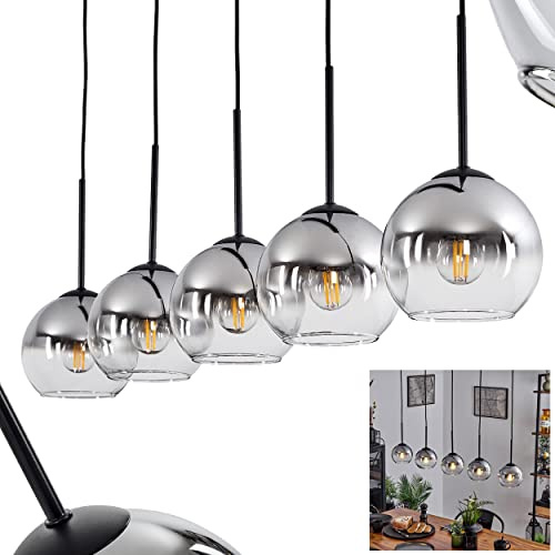 HOFSTEIN Hängeleuchte Koyoto, 5-flammige Hängelampe aus Metall/Glas in Schwarz/Chrom-/Rauchfarben/Klar, moderne Pendelleuchte im Retro/Vintage-Design, Ø Schirme 15cm, E27, Esszimmer, Küche, Wohnzimmer