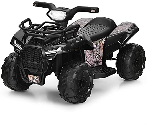 GOPLUS 6 V elektrisk fyrhjuling för barn, miniquad med musik, tupe, USB och LED-strålkastare, barnmotorcykel med fotstöd och 4 hjul i 18–36 månader, 44 × 66 × 42 cm, 2 km/h (svart)