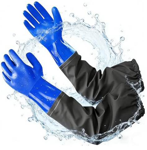 aghoer Garten Wasserdichte Arbeitshandschuhe Herren - 1 Paar 70cm Gummihandschuhe Lang - Mehrweg Blau Gartenhandschuhe für Teich Arbeit Reinigung