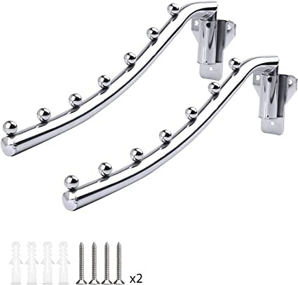 2 Stück 180° Kleiderlüfter Klappbar Wand Edelstahl, Drehbarer Kleiderhaken mit Schwingarmhalte, Wandhandtuchhalter Wäscheständer Kleiderablage Klappbar für Badezimmer Balkon Kleiderschrank mit 7 Haken