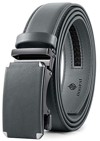 DOOPAI Läderspärrbälten för män, automatiska bälten för män med enklare glidspänne, 1 3/8 tum justerbar trim för att passa, 05 grå, Full length 115CM/Belt Waist 30to 38Adjustable