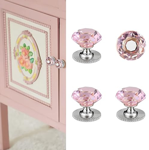 Elistonie Selbstklebende Kristallknöpfe aus Möbelknöpfe Selbstklebender Griff zum Spiegel Schrank Kleben knöpfe für Schrank Glas Schiebetür Schublade klarer Kristallgriffe (4 Stück, Rosa und Silber)