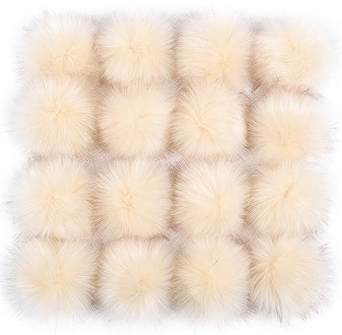 12 Stück 8-9cm Kunstfell Pompons, Kunstfell Bommeln zum Basteln, Künstliche Fellbommel Flauschige Bommel Pom Pom zum Basteln DIY Kreative Handwerk Mützen Handschuhe Tasche Anhängern Dekor,Beige