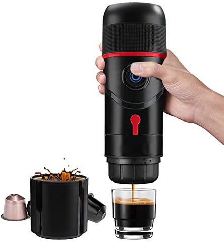 flexman 12V Portable Mini Espresso Machine, 60ml Rechargeable Self Heating Car Coffee Maker, Espresso Machine with Reusable Coffee Capsule Shell for Travel, Office