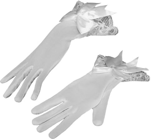 Yurosaiy Kurz Spitzen Handschuhe Damen 1 Paar Brauthandschuhe Elegant Schleifen Handschuhe Hochzeit Vintage Mesh Spitzenhandschuhe Party Handschuhe für Bankett Abschlussball Hochzeit Beige