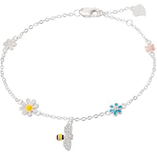 IMINI Cute Daisy Flowers Honeybee Bracelets 925 Sterling Silver CZ Crystal Colorful Sunflower Bumble Bee Link Chain Adjustable Bracelet Dainty Birthday Jewelry Gifts for Women Girls Daughters