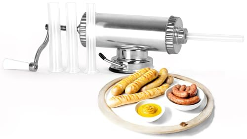 Wurstfüller 1 Kg Wurstspritze Manuelle Wurstfüllmaschine mit 4 Füllrohre Bratwurst Wurstpresse Kolbasa BBQ Grill Wurstpresse Küchenmaschine Wurstmaschine