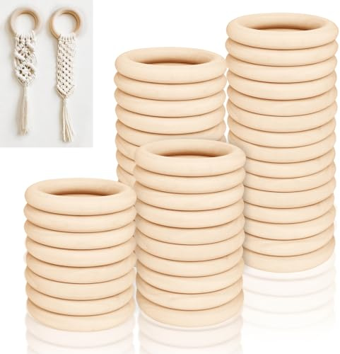 Ysimple 44 Stk Holzringe 55mm, Makramee Ringe Naturholz DIY Basteln Zubehör | Bastelringe Holz, Natürliche Holzringe für Makramee, DIY Schmuck, Basteln und Kreative Handarbeiten mit Glatter Oberfläche