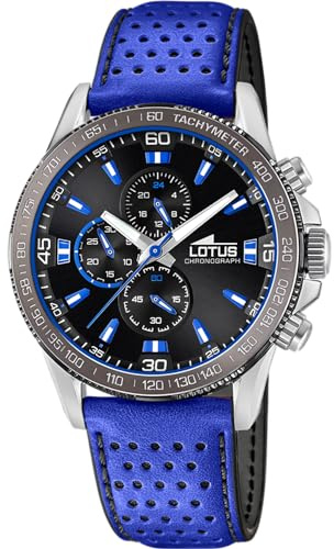 LOTUS Reloj Hombre Analógico de Cuero Azul | Movimiento de Cuarzo, Cronógrafo, Cristal Mineral de Alta Resistencia, Resistente al Agua 5 ATM Elegante 18957/2