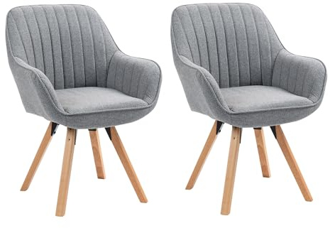 MEUBLE Cosy Esszimmerstühle Drehbar 2er Set Küchenstuhl Polsterstuhl Drehstuhl mit Armlehne Sessel Schminkstuhl aus Stoff Massivholzbeine für Esszimmer Wohnzimmer Arbeitszimmer, Grau