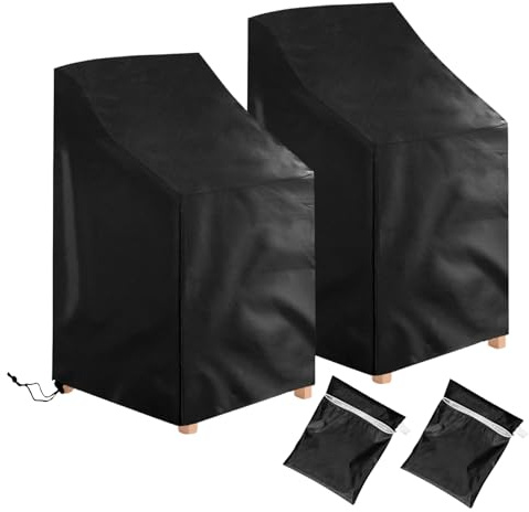 Ricyea 2Pcs Garden Stacking Chair Cover Waterproof 210D Oxford Garden Furniture Covers, Stackable Outdoor Chairs Covers for Patio, 64x64x70/120cm