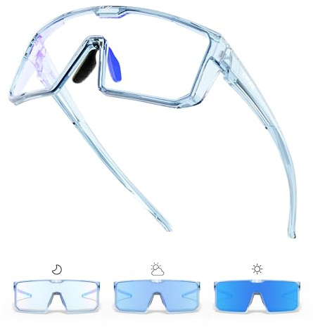 KAPVOE Fahrradbrille Photochromatische Selbsttönend Sportbrille Sonnenbrille Mountain Bike Brille MTB Klar Radbrille Herren Damen K232