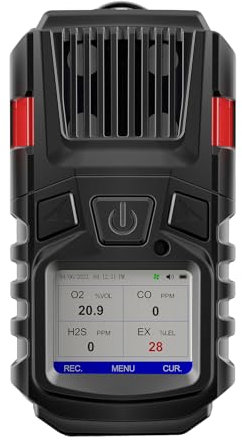4 Gas Monitor Multi Gas Detector EX O2 H2S Monitor Clip on, 3000mAh Rechargeable 4 Gas Meter View Records and Curve, Portable 4 Gas Monitor Multi Gas Detector with Calibration Kit 4 Gas Detector