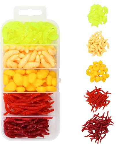 Dokeno 161 Stück Bait Gummifisch Künstlicher Wurm Künstliche Köder Würmer Fisch Weiche Kunststoffwürmer Raubfisch Gummiköder Softbait Set Köder Box Set Wurm Angelköder für Salzwasser und Süßwasser