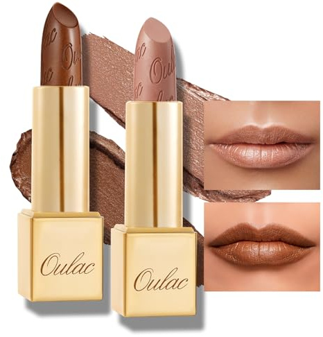 OULAC Set de Pintalabios Nude Brillo Metálico, Brillo 3D de Larga Duración, Barras de Labios de Alta Pigmentación y Cobertura Total, Fórmula Cremosa e Hidratante, Vegan 2PCS