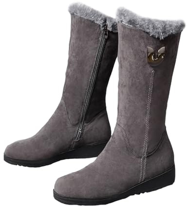 TangDao Femme Bottes de Neige avec Fermeture Éclair Confortables Doublé de Fausse Fourrure Mi-Mollet Bottes d'Hiver 39 Gris
