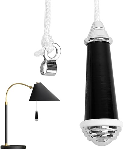 1Pack Light Pull Handle Ceramic Light Pull Cord 8cm Light Pull Handle with 1m Length Nylon Pull Cord Switch Pull Handle for Bathroom Bedroom Living Room Ceiling Light Fan Switch Blinds (Black)