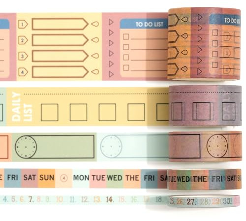Songdao Zeitplan Washi Tape Set 5 Rollen Schottenstoff Dekoratives Zeitpläne Klebeband Bunt für Scrapbooking, Bullet Tagebuch, Planer, Geschenkverpackung (Master of Discipline)