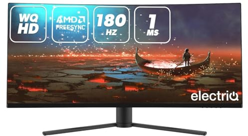 Electriq Monitor curvo QLED WQHD 180Hz 1ms UltraWide de 34 pulgadas para juegos | HDR | AMD FreeSync | Pantalla 21:9 | HDMI y DisplayPort | Pantalla a color envolvente para un juego competitivo y