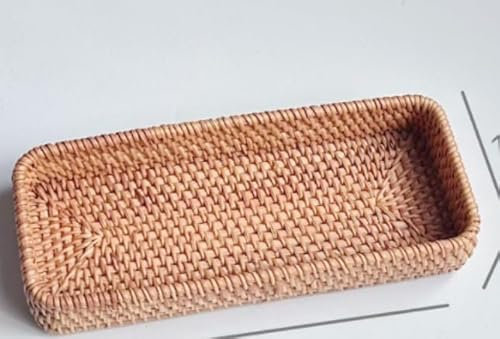 posionks 1 corbeille à pain en rotin tressé pour salle de bain - Petit panier de rangement - Plateau décoratif pour le rangement - Récipient de toilette décoratif (28 x 11,5 x 4 cm)
