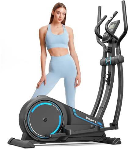 Dripex Elliptical Cross Trainer For Home, Ultra Quiet Magnetic Elliptical Machine w/16 Levels Resistance, 8KG Flywheel, 15.3IN Stride, Multifunctional LCD Monitor, Pulse Sensor, Device Holder (Black)