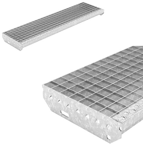 Marches en caillebotis 900 x 270 mm, largeur des mailles 30 x 30 mm, galvanisées, antidérapantes, marches d'escalier en métal résistant aux intempéries, idéales pour l'intérieur et l'extérieur