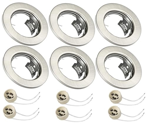 JungesLicht 6x Einbaustrahler gebürstet mit GU10 Keramikfassung, Außendurchmesser 80mm, Bohrdurchmesser 55mm bis 68mm passend, Deckenstrahler, Einbauleuchte, 6er Set, Deckenspots, ohne Leuchtmittel