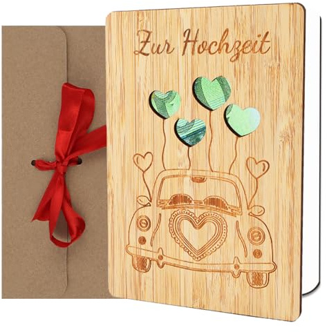 Deepton Hochzeitskarte Holz, Grußkarten zur Hochzeit mit Umschlag, Beschreibbare Liebesbrief Karte für Hochzeit, Jahrestag Valentinstag Karte Holz