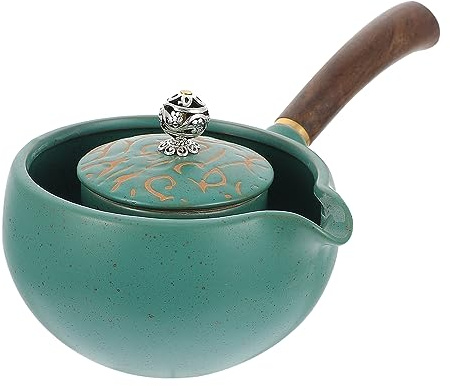 BESPORTBLE Théière à Poignée Latérale Verte En Céramique Japonaise, Taille Compacte, Récipient à Thé En Porcelaine, Usage Maison, Style Rétro Vintage, Accessoire Pour Préparation Et Service Du Thé