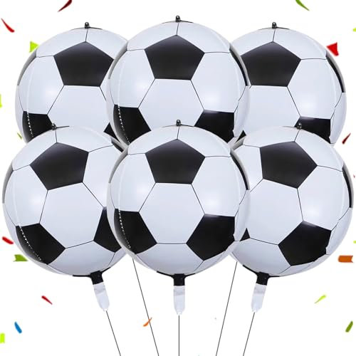 6 Stück Fussball Luftballon, Fussball Deko Set für Kindergeburtstag, 3D Fußball Luftballon für Partydeko, Helium Luftballon Fussball Thema Deko