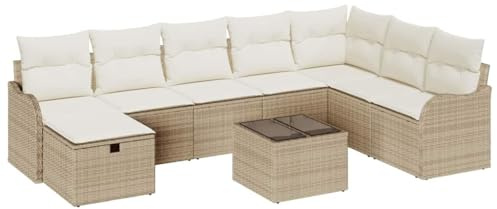 vidaXL Trädgårdsoffset med kudde med lagring 9 pcs Beige Poly rattan, Utomhussoffgruppen, modern modulär soffa, lätt, hållbar, UV-skyddad, med förvaringsutrymmen, trädgårdslounge