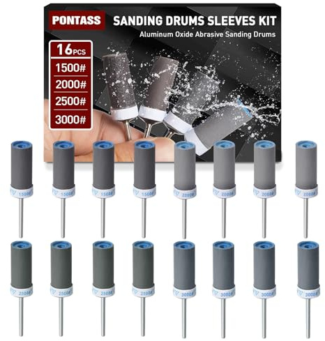 16 Pièces 1500/2000/2500/3000 Grains Tambours de Ponçage pour Outil Rotatif Dremel, Mèches de Ponçage, Manchons Abrasifs Avec des Tiges de 3 mm, Manchons de Ponçage pour le Ponçage et le Polissage