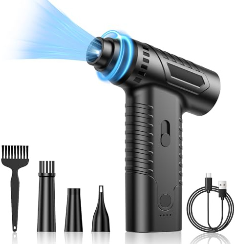 Akdomart Ventola di polvere elettrica spray ad aria compressa, 150000 giri/min, altezza velocità PC, set di pulizia Dust Blower, Mini Compressed Air Duster con batteria da 4000 mAh per laptop